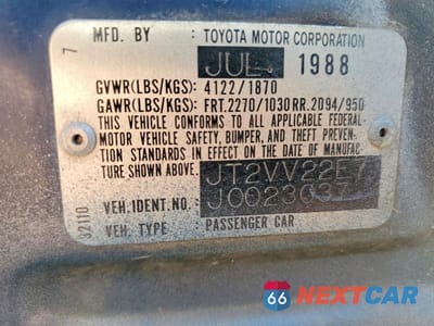 Zdjęcie 12 z 12 samochodu: 1988 TOYOTA CAMRY LE VIN:JT2VV22E7J0023037 - miniatura