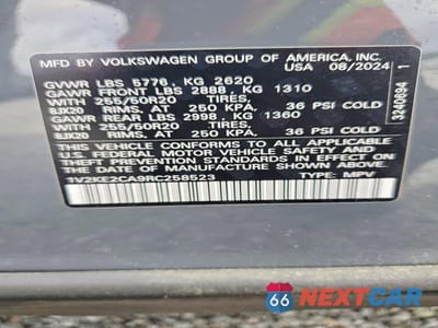 Zdjęcie 13 z 13 samochodu: 2024 VOLKSWAGEN ATLAS CROSS SPORT SE VIN:1V2KE2CA9RC258523 - miniatura