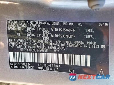Zdjęcie 13 z 13 samochodu: 2016 TOYOTA SIENNA XLE PREMIUM 8-PASSENGER VIN:5TDYK3DC9GS720956 - miniatura