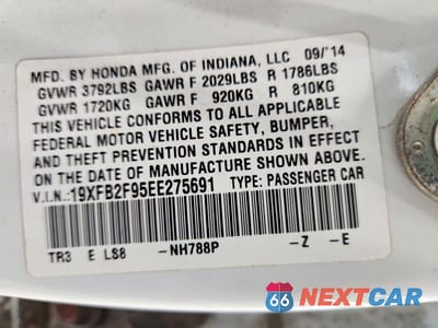 Zdjęcie 12 z 12 samochodu: 2014 HONDA CIVIC EXL VIN:19XFB2F95EE275691 - miniatura