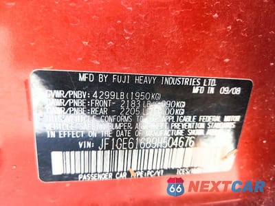 Zdjęcie 12 z 12 samochodu: 2009 SUBARU IMPREZA 2.5I VIN:JF1GE61689H504676 - miniatura