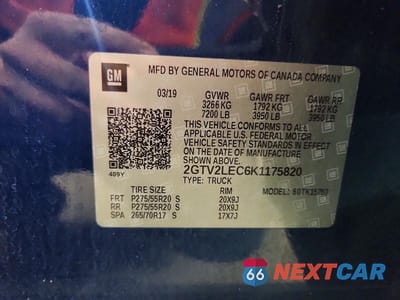 Zdjęcie 12 z 12 samochodu: 2019 GMC SIERRA LIMITED VIN:2GTV2LEC6K1175820 - miniatura