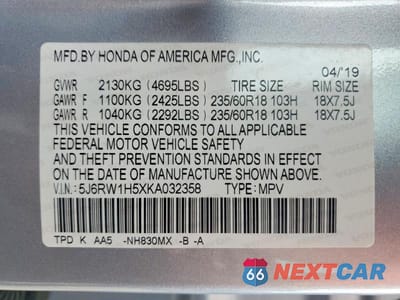 Zdjęcie 12 z 12 samochodu: 2019 HONDA CR-V EX VIN:5J6RW1H5XKA032358 - miniatura
