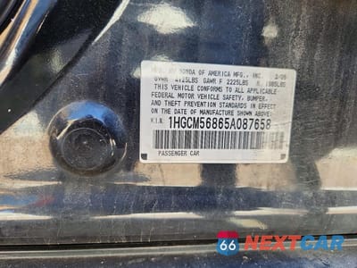 Zdjęcie 12 z 12 samochodu: 2005 HONDA ACCORD EX VIN:1HGCM56865A087658 - miniatura