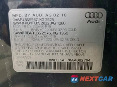 Zdjęcie 13 z 13 samochodu: 2010 AUDI Q5 PREMIUM PLUS VIN:WA1LKAFPXAA082794 - miniatura