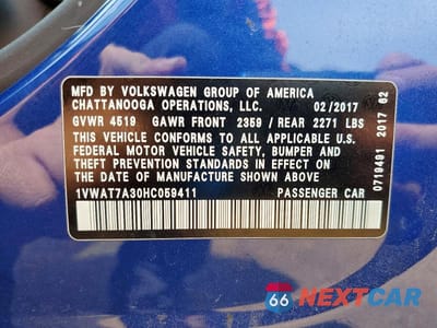 Zdjęcie 12 z 12 samochodu: 2017 VOLKSWAGEN PASSAT S VIN:1VWAT7A30HC059411 - miniatura