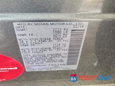 Zdjęcie 14 z 14 samochodu: 2019 NISSAN PATHFINDER SL VIN:5N1DR2MN3KC595108 - miniatura