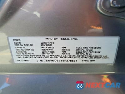 Zdjęcie 12 z 12 samochodu: 2025 TESLA MODEL Y VIN:7SAYGDEE1SF278651 - miniatura