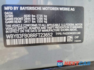 Zdjęcie 12 z 12 samochodu: 2024 BMW I4 XDRIVE 40 VIN:WBY83FB08RFT23652 - miniatura