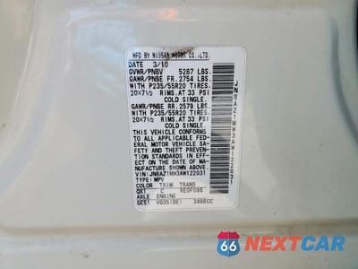 Zdjęcie 13 z 13 samochodu: 2010 NISSAN MURANO S VIN:JN8AZ1MW3AW122031 - miniatura