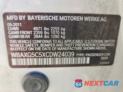 Zdjęcie 12 z 12 samochodu: 2012 BMW 528 I VIN:WBAXG5C5XCDW24039 - miniatura