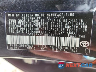 Zdjęcie 13 z 13 samochodu: 2022 TOYOTA COROLLA LE VIN:5YFEPMAE3NP386655 - miniatura