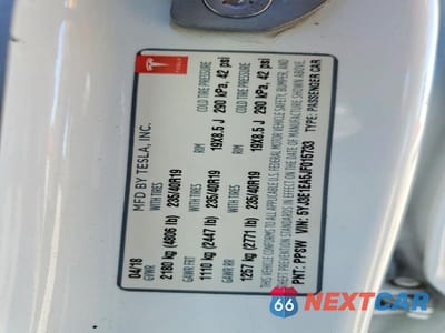 Zdjęcie 13 z 13 samochodu: 2018 TESLA MODEL 3 LONG RANGE BATTERY VIN:5YJ3E1EA5JF015733 - miniatura
