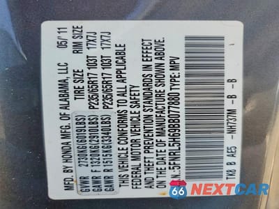 Zdjęcie 13 z 13 samochodu: 2011 HONDA ODYSSEY EXL VIN:5FNRL5H69BB077880 - miniatura
