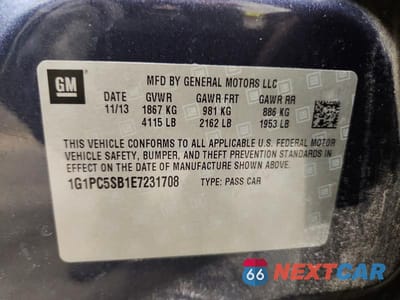 Zdjęcie 12 z 12 samochodu: 2014 CHEVROLET CRUZE LT VIN:1G1PC5SB1E7231708 - miniatura