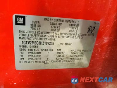 Zdjęcie 12 z 12 samochodu: 2017 GMC SIERRA K1500 SLE VIN:1GTV2MEC3HZ107268 - miniatura