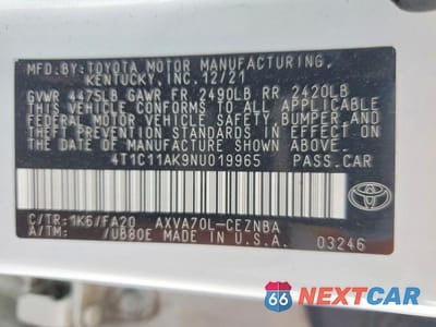 Zdjęcie 13 z 13 samochodu: 2022 TOYOTA CAMRY LE VIN:4T1C11AK9NU019965 - miniatura