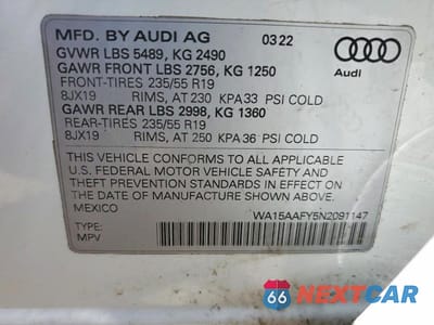 Zdjęcie 12 z 12 samochodu: 2022 AUDI Q5 SPORTBACK PRM PLS 45 VIN:WA15AAFY5N2091147 - miniatura