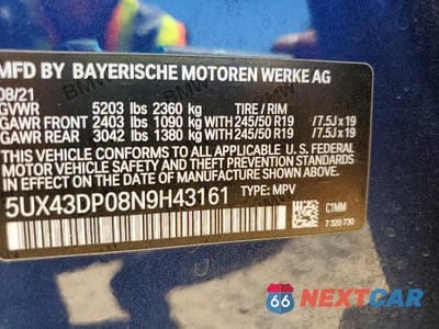 Zdjęcie 13 z 13 samochodu: 2022 BMW X3 SDRIVE30I VIN:5UX43DP08N9H43161 - miniatura