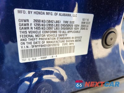 Zdjęcie 13 z 13 samochodu: 2016 HONDA PILOT ELITE VIN:5FNYF6H01GB122273 - miniatura