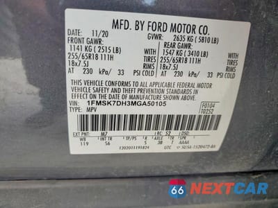 Zdjęcie 14 z 14 samochodu: 2021 FORD EXPLORER XLT VIN:1FMSK7DH3MGA50105 - miniatura
