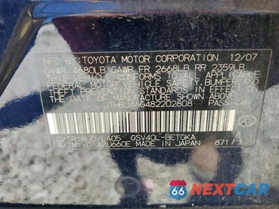 Zdjęcie 12 z 12 samochodu: 2008 LEXUS ES 350 BASE VIN:JTHBJ46G482202808 - miniatura