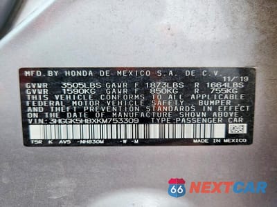 Zdjęcie 12 z 12 samochodu: 2019 HONDA FIT EX VIN:3HGGK5H8XKM753309 - miniatura