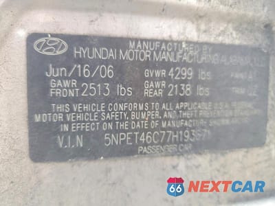 Zdjęcie 12 z 12 samochodu: 2007 HYUNDAI SONATA GLS VIN:5NPET46C77H193671 - miniatura