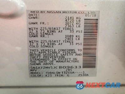 Zdjęcie 13 z 13 samochodu: 2018 NISSAN ROGUE SV VIN:5N1AT2MV5JC809633 - miniatura