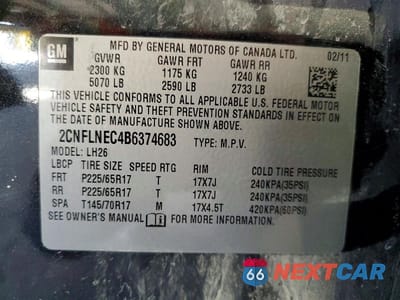 Zdjęcie 13 z 13 samochodu: 2011 CHEVROLET EQUINOX LT VIN:2CNFLNEC4B6374683 - miniatura