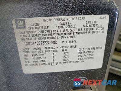 Zdjęcie 13 z 13 samochodu: 2003 CHEVROLET TRAILBLAZER VIN:1GNDT13S232279902 - miniatura