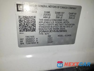 Zdjęcie 14 z 14 samochodu: 2018 CHEVROLET EQUINOX LT VIN:2GNAXJEV9J6280981 - miniatura