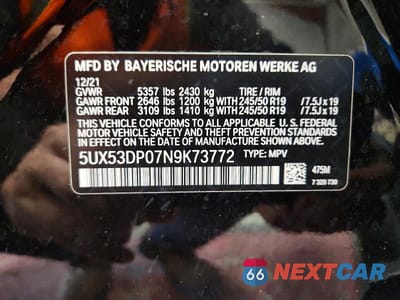 Zdjęcie 13 z 13 samochodu: 2022 BMW X3 XDRIVE30I VIN:5UX53DP07N9K73772 - miniatura