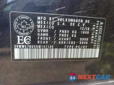 Zdjęcie 12 z 12 samochodu: 2019 VOLKSWAGEN JETTA HIGHLINE VIN:3VWW57BU5KM147190 - miniatura