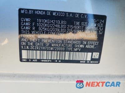 Zdjęcie 13 z 13 samochodu: 2025 HONDA HR-V EXL VIN:3CZRZ1H70SM729999 - miniatura
