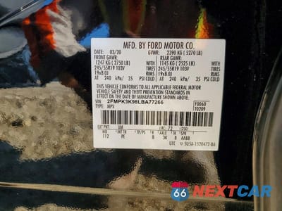 Zdjęcie 12 z 12 samochodu: 2020 FORD EDGE TITANIUM VIN:2FMPK3K98LBA77266 - miniatura