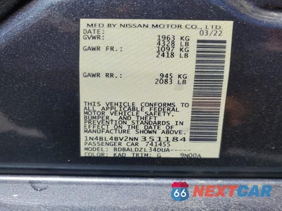 Zdjęcie 13 z 13 samochodu: 2022 NISSAN ALTIMA S VIN:1N4BL4BV2NN351184 - miniatura