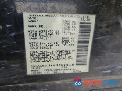 Zdjęcie 13 z 13 samochodu: 2011 NISSAN TITAN SV VIN:1N6AA0EC8BN308816 - miniatura
