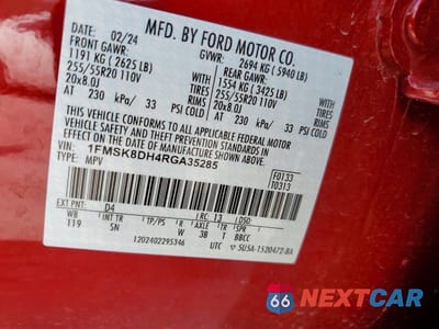 Zdjęcie 13 z 13 samochodu: 2024 FORD EXPLORER XLT VIN:1FMSK8DH4RGA35285 - miniatura