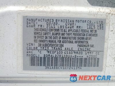 Zdjęcie 12 z 12 samochodu: 2022 NISSAN SENTRA SV VIN:3N1AB8CV5NY241394 - miniatura