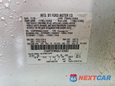 Zdjęcie 12 z 12 samochodu: 2010 FORD TAURUS SEL VIN:1FAHP2EW0AG132682 - miniatura