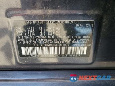 Zdjęcie 12 z 12 samochodu: 2012 SUBARU LEGACY 2.5I PREMIUM VIN:4S3BMBC65C3030039 - miniatura