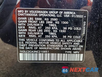 Zdjęcie 13 z 13 samochodu: 2022 VOLKSWAGEN ATLAS CROSS SPORT SE VIN:1V2LC2CA3NC210651 - miniatura
