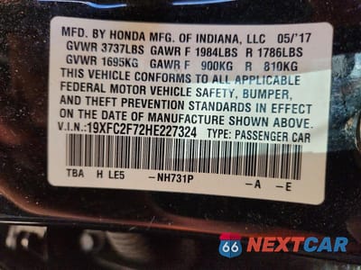Zdjęcie 12 z 12 samochodu: 2017 HONDA CIVIC EX VIN:19XFC2F72HE227324 - miniatura