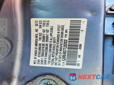 Zdjęcie 13 z 13 samochodu: 2007 HONDA CR-V LX VIN:5J6RE48377L002832 - miniatura