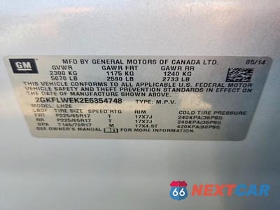 Zdjęcie 13 z 13 samochodu: 2014 GMC TERRAIN SLE VIN:2GKFLWEK2E6354748 - miniatura