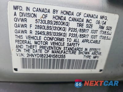 Zdjęcie 13 z 13 samochodu: 2004 ACURA MDX VIN:2HNYD18234H561355 - miniatura