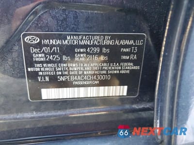 Zdjęcie 12 z 12 samochodu: 2012 HYUNDAI SONATA GLS VIN:5NPEB4AC4CH430010 - miniatura