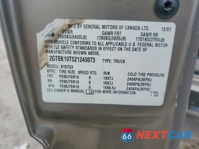 Zdjęcie 12 z 12 samochodu: 2002 GMC NEW SIERRA K1500 VIN:2GTEK19T521249873 - miniatura