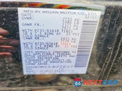 Zdjęcie 13 z 13 samochodu: 2018 NISSAN PATHFINDER SV VIN:5N1DR2MM3JC627657 - miniatura